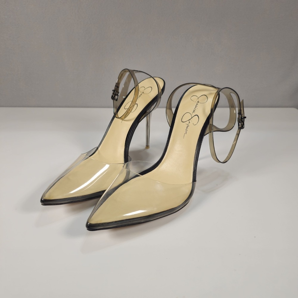 Jessica Simpson JS-PIRRIE Heels Womens 12M Clear‎ Smoke PVC Pointed Toe Stiletto